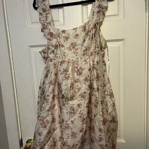 ARULA Floral Mini Dress in Pink and Cream